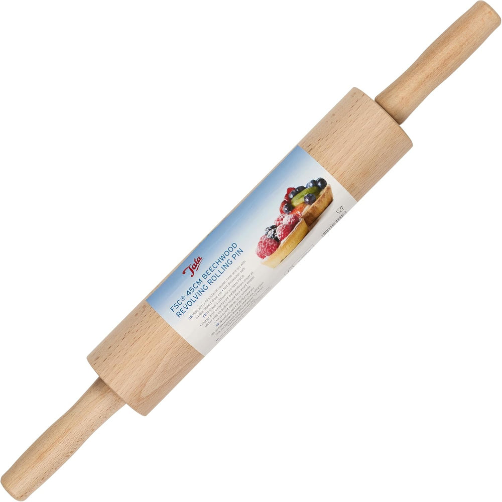 Rouleau à pâtisserie en bois de hêtre Tala - Rouleau à pâtisserie rotatif avec poignées, surface lisse, durable et facile à nettoyer - Parfait pour la pâte, les pâtisseries, le pain et la pizza - Bois certifié FSC