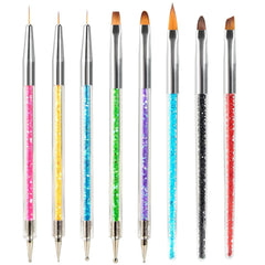 8 pcs Nagel Pinsel, Nagelkunstpinsel Pinsel Set, Pinsel pour Nägel mit Doppelkopf Nail Art Pinsel Set Dotting Pen et Gel Brush for Nails Präzise Pinsel pour Nageldesign et Verzierungen