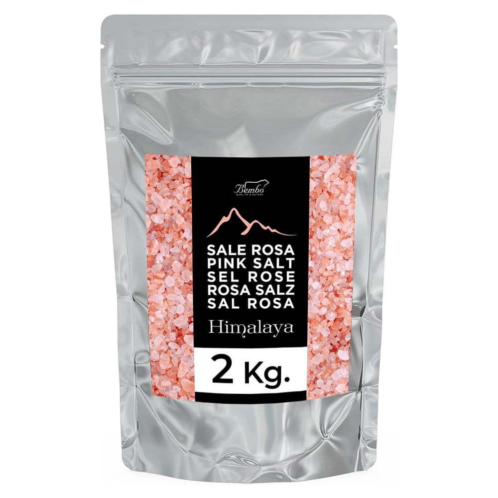 Bembo Himalayan Salz Rosa grob 2 kg – Naturbelassenes Kristallsalz und Steinsalz aus Pakistan (Khewra Salzmine) – Reines Speisesalz für die Mühle – Ohne Zusätze, ohne Rieselhilfe, non raffiné.