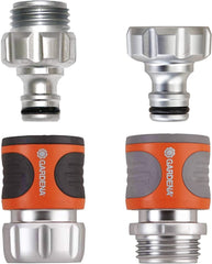 Gardena 39042-M Kit de démarrage à raccord rapide en métal pour tuyaux d'arrosage, raccords rapides et accessoires en quelques secondes, 4 pièces comprenant des adaptateurs anti-fuite pour prise et prise