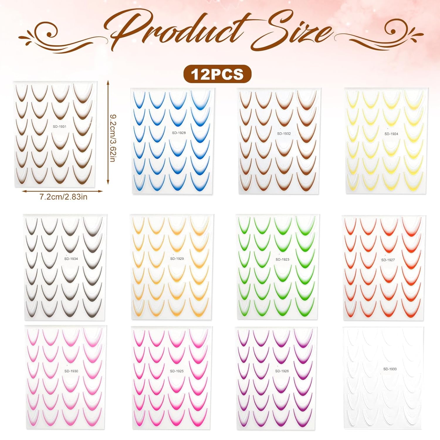 12 Stück French Tip Nagelsticker Selbstklebend Bunte French Nails Schablone Nagelaufkleber Nail Art Stickers Nageldesign DIY Nägel Zubehör(12 Farben)