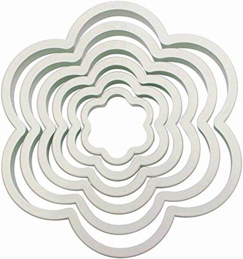 6 pièces. Découpes en plastique FLEUR pour glaçage, fondant, décorations de gâteaux en sucre, 11,5 x 1 x 11,5 cm, ivoire