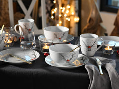 CreaTable, 21498, série Luna Hirsch, service de table 18 pièces pour 6 personnes, service de petit-déjeuner en porcelaine, passe au lave-vaisselle et au micro-ondes, fabrication de qualité