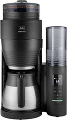 Melitta AromaFresh Therm Pro X - Machine à expresso avec filtre, moulin intégré, réservoir d'eau amovible, carafe thermique en acier inoxydable et fonction minuterie, pour jusqu'à 8 tasses de café, noir/argent
