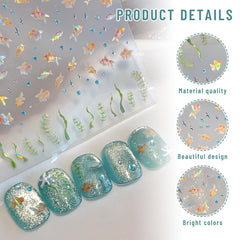 2 Stück Selbstklebende Nagelsticker Mit Muscheleffekt, Vierstrahlstern Und Goldfisch Design, Nagelaufkleber Für Fingernägel, Nail Art Zubehör Für Gelnägel