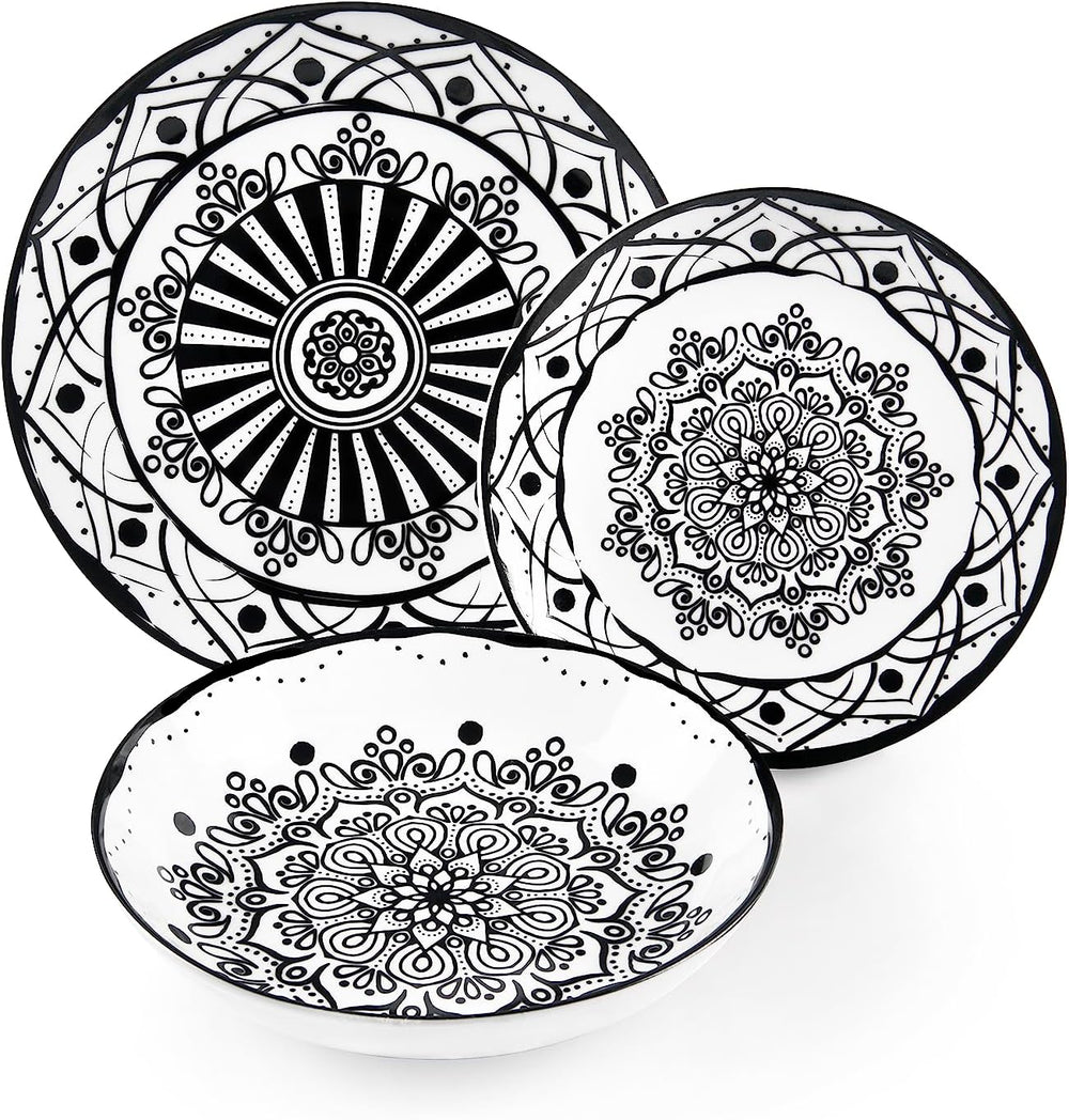 Excelsa Boheme Noir Service d'assiettes, 18 pièces, Porcelaine, Schwarz