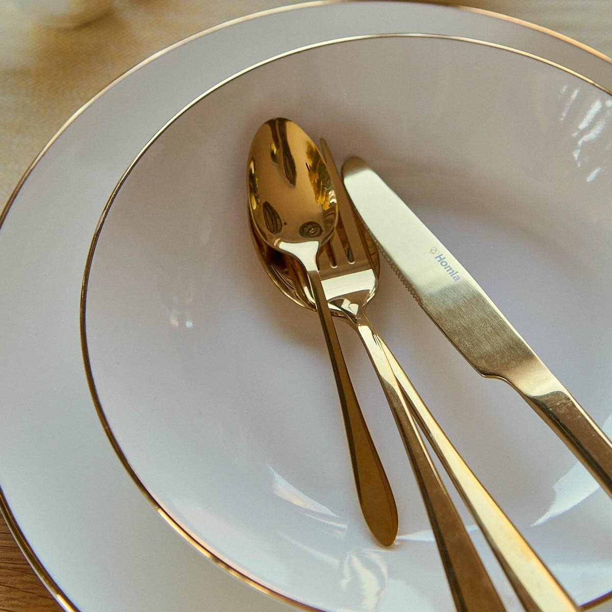 HOMLA Abele Besteckset FĂĽr Vier Personen 16-Teilig Edelstahl Hygienisch Elegant Leicht Zu Reinigen Gold Bucatarie Naty Shop