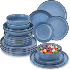 Ensemble de cuisine pour 6 personnes, vancasso ANYA Blau Teller Set Modern 24 teilig, Tafelservice mit Speiseteller, Suppenteller, Desserttellern, Schüsseln, Geschirr Set Spülmaschinen et Mikrowellenfest