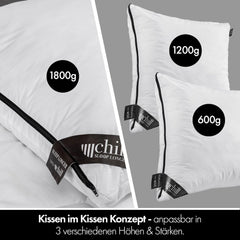 Oreiller 80X80 Cm - Design 2 en 1 - oreiller dans oreiller - grand oreiller de couchage respirant et lavable et 100% vegan - 2 oreillers 3 options - oreiller avec garnissage 600G & 1200G Oreillers standards Naty Shop