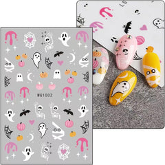 JMEOWIO Nagelsticker Halloween 8 Blatt Nail Art Sticker Selbstklebend Nagelaufkleber Totenkopf Horror Geist Hexe Spinnennetz Fledermaus Kürbis Spukdekoration Nageldesign Zubehör