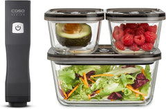 Set Caso Vacu OneTouch Eco, machine sous vide manuelle, comprenant 3 récipients sous vide en verre et VacuBoxx Eco-Duo S - récipient fraîcheur sous vide / 2 récipients de 500 ml chacun Boîtes de conservation alimentaire Naty Shop
