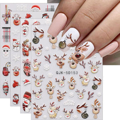 JMEOWIO 3D Nagelsticker Weihnachten Nail Art Sticker Selbstklebend Nagelaufkleber 5D Stereoskopisch Schneeflocke Xmas Winterurlaub Niedlich Dekoration Nageldesign Zubehör 4 Blatt