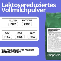 Laktosefreies Vollmilchpulver 1 kg | Haute Löslichkeit | Idéal pour les pâtisseries, le pain et les aliments Usage professionnel et industriel Sans lactose Sans gluten