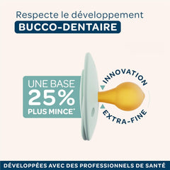 BIOLANE - Tétine ronde - Sucette extra fine - 6+ mois - Bicolore vert - Tétine en caoutchouc naturel - Pour le développement buccal - Douce et confortable
