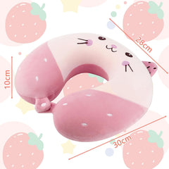 Litimkat Oreiller cervical pour enfants, oreiller de voyage portable, oreiller en mousse à mémoire de forme en forme de U, voyage, avion, voiture, train, bureau, maison, motif animal mignon, housse de coussin détachable (rose) Oreillers orthopédiques cervicaux Naty Shop