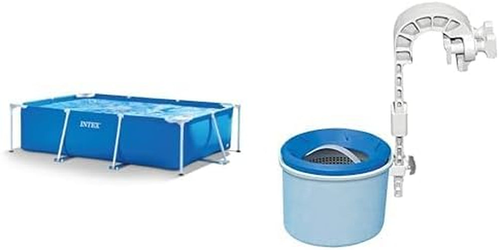 Piscine Rectangulaire - Piscine Hors Sol - 300 x 200 x 75 cm, Bleu et Skimmer de Surface - Skimmer de Surface Mural Deluxe - Skimmer Suspendu, Gris
