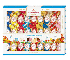 Niederegger | Mélange d’œufs de Pâques | 1x337g | Oeufs de Pâques fourrés à la pâte d'amande et au praliné | Enrobé de chocolat noir, au lait et blanc | Cadeau de Pâques