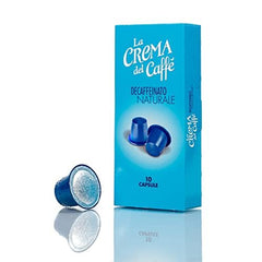 La Crema del Caffè Decaffeinato Naturale, 120 capsules de café sans café compatibles Nespresso avec des quantités et des arômes variés et des arômes de chocolat et de gewürzen