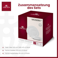 Service de table Gerlach 1760 - 18 pièces - Service de table pour 6 personnes - Service d'assiettes - Porcelaine moderne, blanc