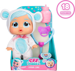 Cry Babies Loving Care Kristal Doll, Kristal Loving Care Baby Doll avec 3 accessoires pour jouer au docteur, soins infirmiers, pleurer avec de vraies larmes, jouet pour bébé de 18 mois