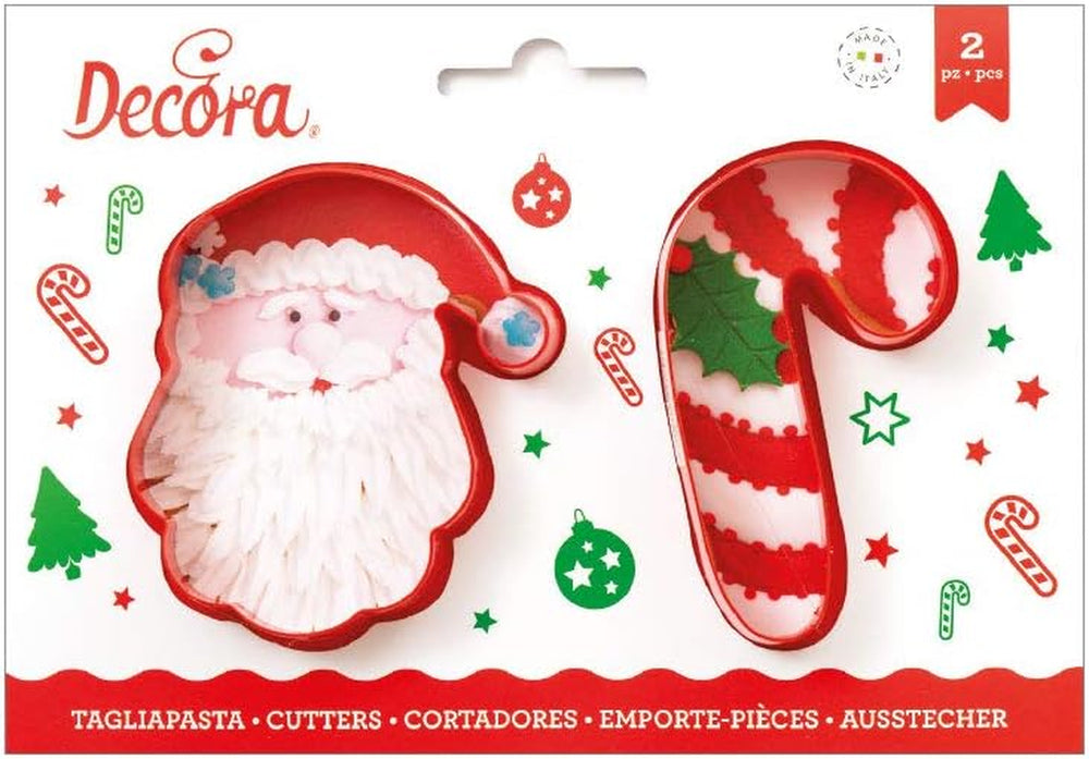 0255068 Boîte à biscuits en plastique avec Père Noël et canne à sucre, 2 pièces, assortis