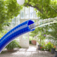 Kit tuyau d'arrosage TATAY Blue Line 25 mètres Ø3/4" 19mm, 3 couches, fabriqué en Espagne, résistance 20 bar et +60°/-20°, tressé, sans cadmium ni plomb, sans BPA, anti-UV. Coloris bleu.