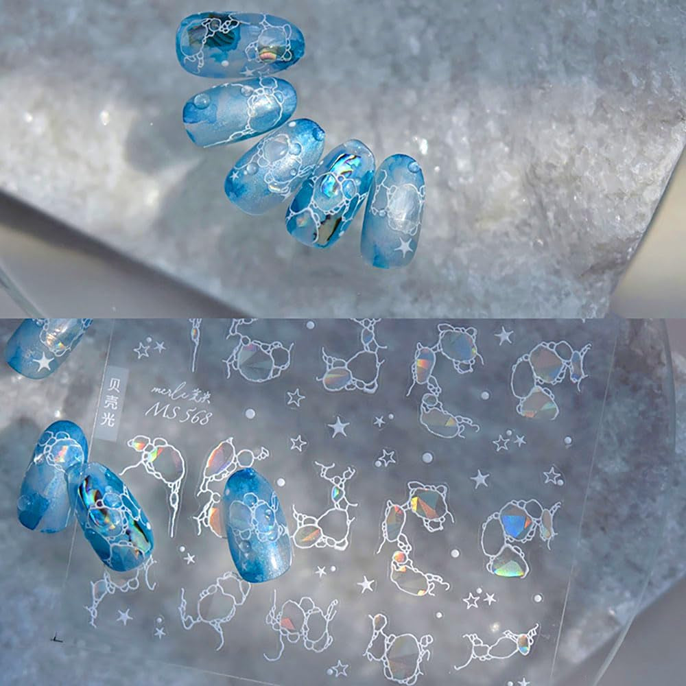 Autocolante strălucitoare pentru unghii, autoadezive, cu valuri de apă de vară, cu stele, pentru unghii, fantezie, cu valuri de apă de mare, design pentru unghii, autocolante pentru unghii, valuri de apă marină, accesorii pentru unghii, artă pentru unghii