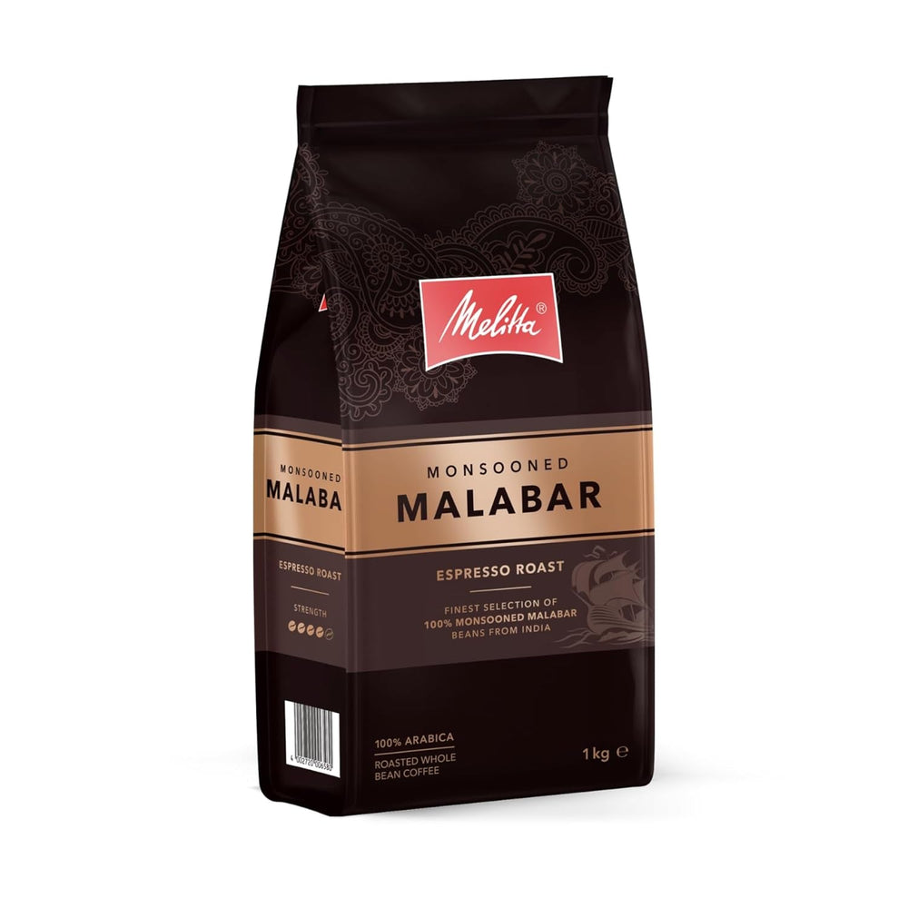 Melitta Monsooned Malabar cafea rară, 1 kg, boabe de cafea, nemăcinată, 100% boabe Arabica din India, prăjită în Germania, tărie 4 Cafea Naty Shop Monsooned Malabar