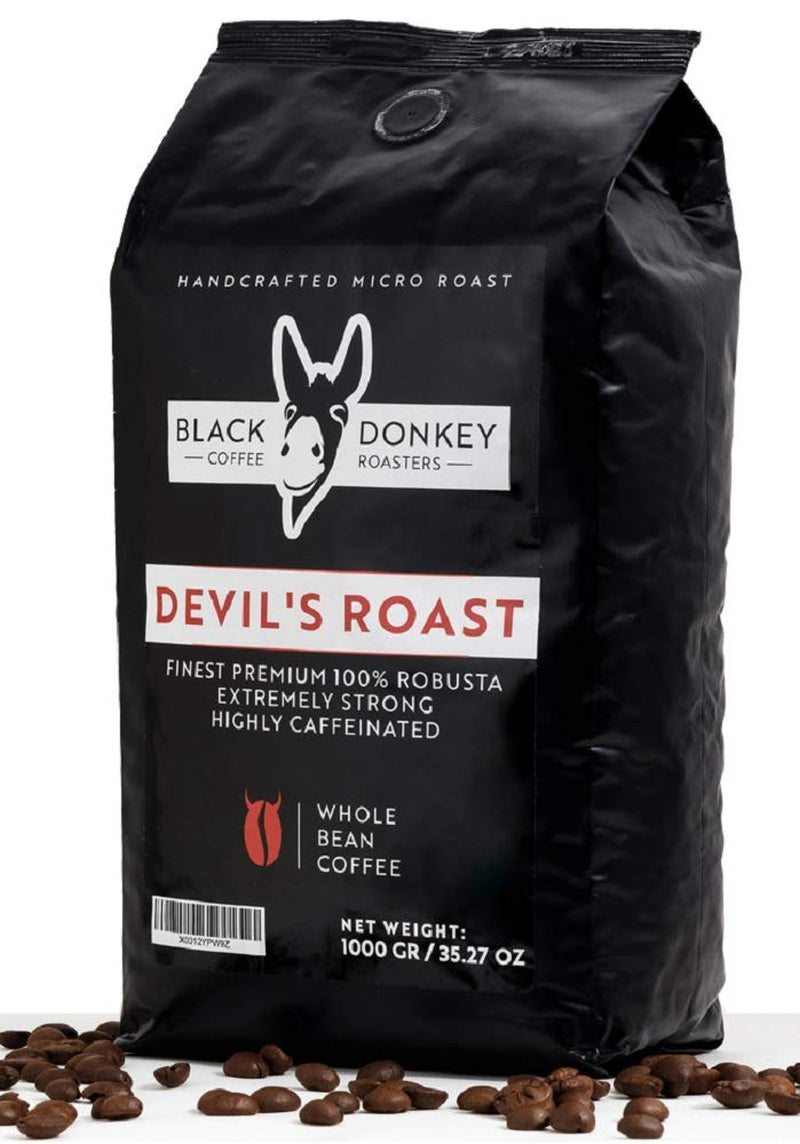 RÔTI DU DIABLE | Grains de café 1KG | Café extrêmement fort | Café à haute teneur en caféine | Robusta haut de gamme de