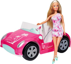 Simba Steffi Love Beach Car, poupée de jeu dans une tenue d'été cool avec buggy, 29 cm, à partir de 3 ans