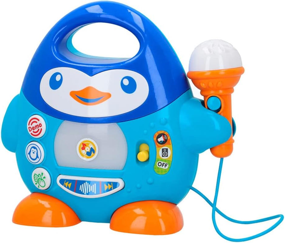 WinFun karaoke music player, design pinguin, cu lumini intermitente și efecte de ecou, în albastru, stil jucăuș, conexiune USB Jucarii Bebe Naty Shop Titlu implicit