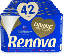 Renova Renova Divine Perfection Papier toilette, 42 rouleaux, papier toilette de qualité supérieure, 4 épaisseurs, ultra doux, extra résistant, épais, doux et absorbant, papier certifié FSC, 4400 g
