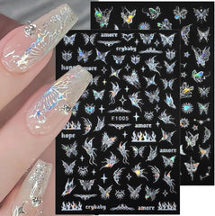 4 Blätter Holographisch Laser Weiß Schmetterling Nagelsticker,Y2K Aurora Schmetterlinge Stern Nail Sticker 3D Flamme Herz Nageldesign Nagelsticker Selbstklebend Nagel Sticker Nagel Zubehör Nail Art
