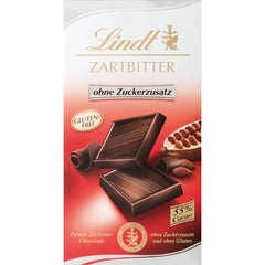 Chocolat Lindt | Tablette de chocolat noir sans sucre ajouté | 100g | Le meilleur chocolat noir avec 55% de cacao, sans sucre ajouté et sans gluten | Tablette de chocolat sans gluten