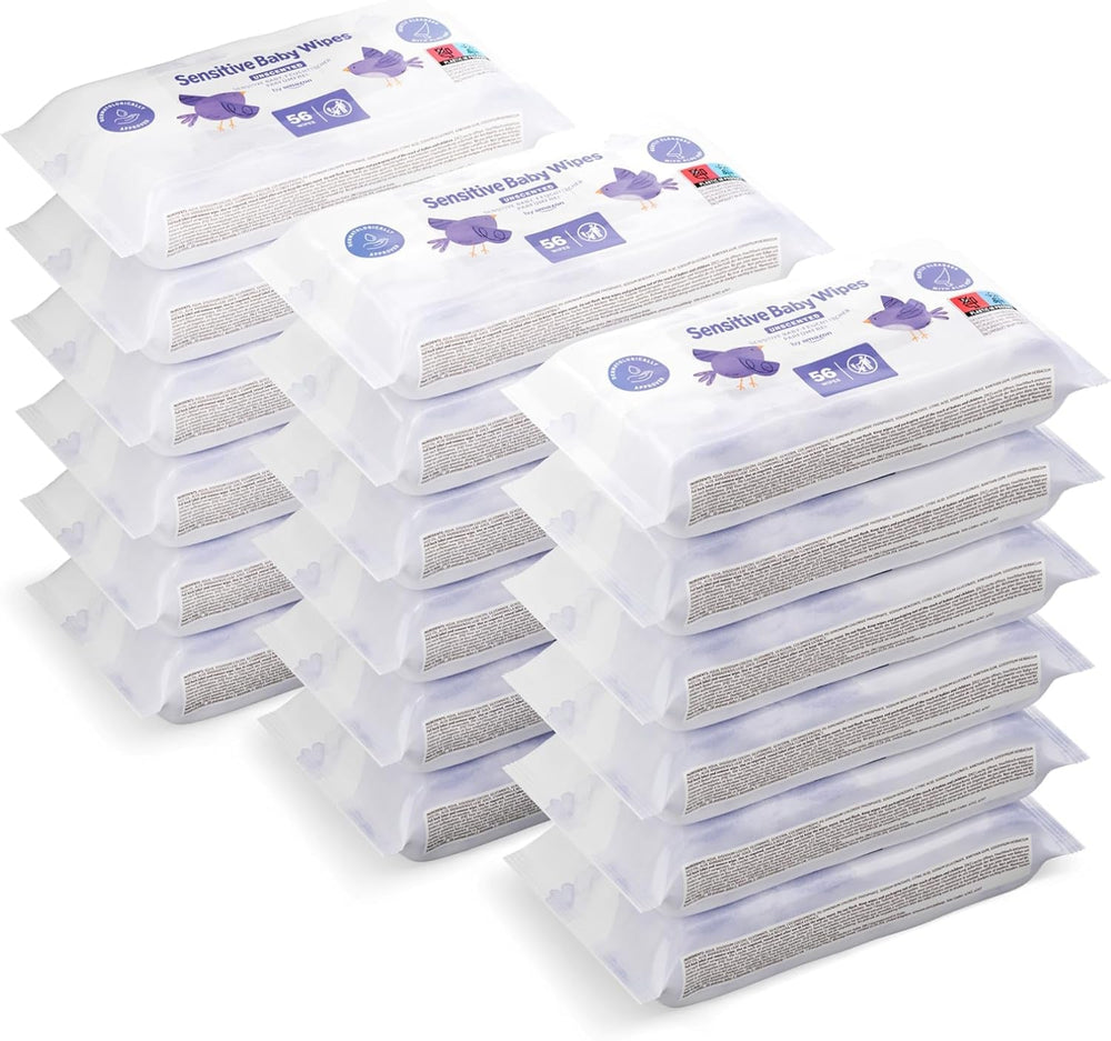 Șervețele umede Amazon Sensitive Baby Wipes 1008, fără parfum, 18 pachete a câte 56 (anterior sub marca Mama Bear, produs identic)