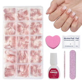 Set de 240 de bucăți pentru unghii false scurte - Unghii false artificiale naturale scurte pentru lipit - Unghii artificiale cu gradient nud pentru extensii de unghii cu cutie (gradient nud)