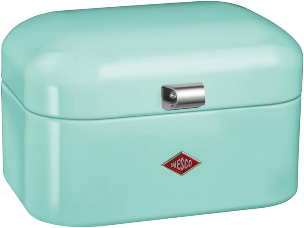 WESCO Boîte à pain simple Grandy en vert menthe, tôle d'acier enduite de poudre, trous d'aération et poignée robuste, boîtes de conservation des aliments Naty Shop Menthe