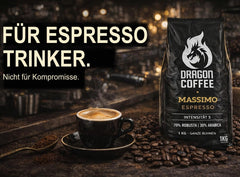 Dragon Coffee Massimo Espresso – Mittlere italienische Röstung | 70% Robusta / 30% Arabica | Café Ganze Bohnen | Crème Intensive | (5x1kg)