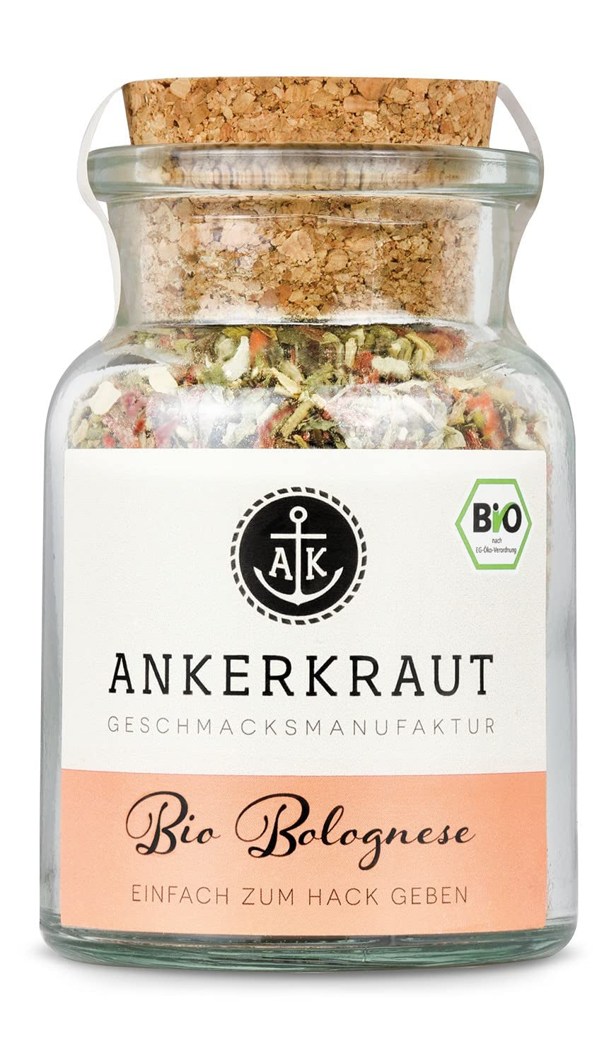 Ankerkraut Bio Bolognese Gewürz, Spaghetti et Pasta kochen, Lasagne selber machen, 90g dans Korkenglas