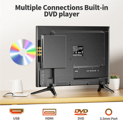 Nouvelles améliorations – Petit téléviseur Desobry 22 pouces avec lecteur DVD, mini TV 1080P Tuner DVB-T2 avec antenne, entrée HDMI/USB, combo TV-DVD 12 V pour camping-cars, cuisines et petites pièces