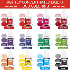 Colorant alimentaire liquide – 12 couleurs colorant alimentaire hautement concentré pour la pâtisserie, les boissons, les macarons, le fondant, la décoration de gâteaux, ensemble de colorants alimentaires pour savons, slime, travaux manuels (6 ml chacun)