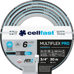 Tuyau d'arrosage Cellfast MULTIFLEX PRO, durable, 6 brins, tresse tricotée ATS2, résistant aux UV et aux algues, sans métaux lourds, technologie velours, 35 bar, -20/+65°C, 3/4", 30m