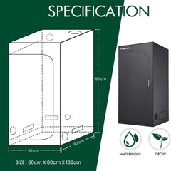 Tente de culture 80x80x180cm, avec plateau de base amovible et étanche, taille idéale pour la culture hydroponique