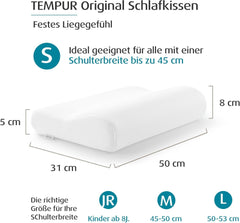TEMPUR Oreiller de couchage original en mousse à mémoire de forme, oreiller ergonomique de soutien du cou pour dormeurs sur le côté et sur le dos, sensation ferme, S (50 x 31 x 8/5 cm), blanc