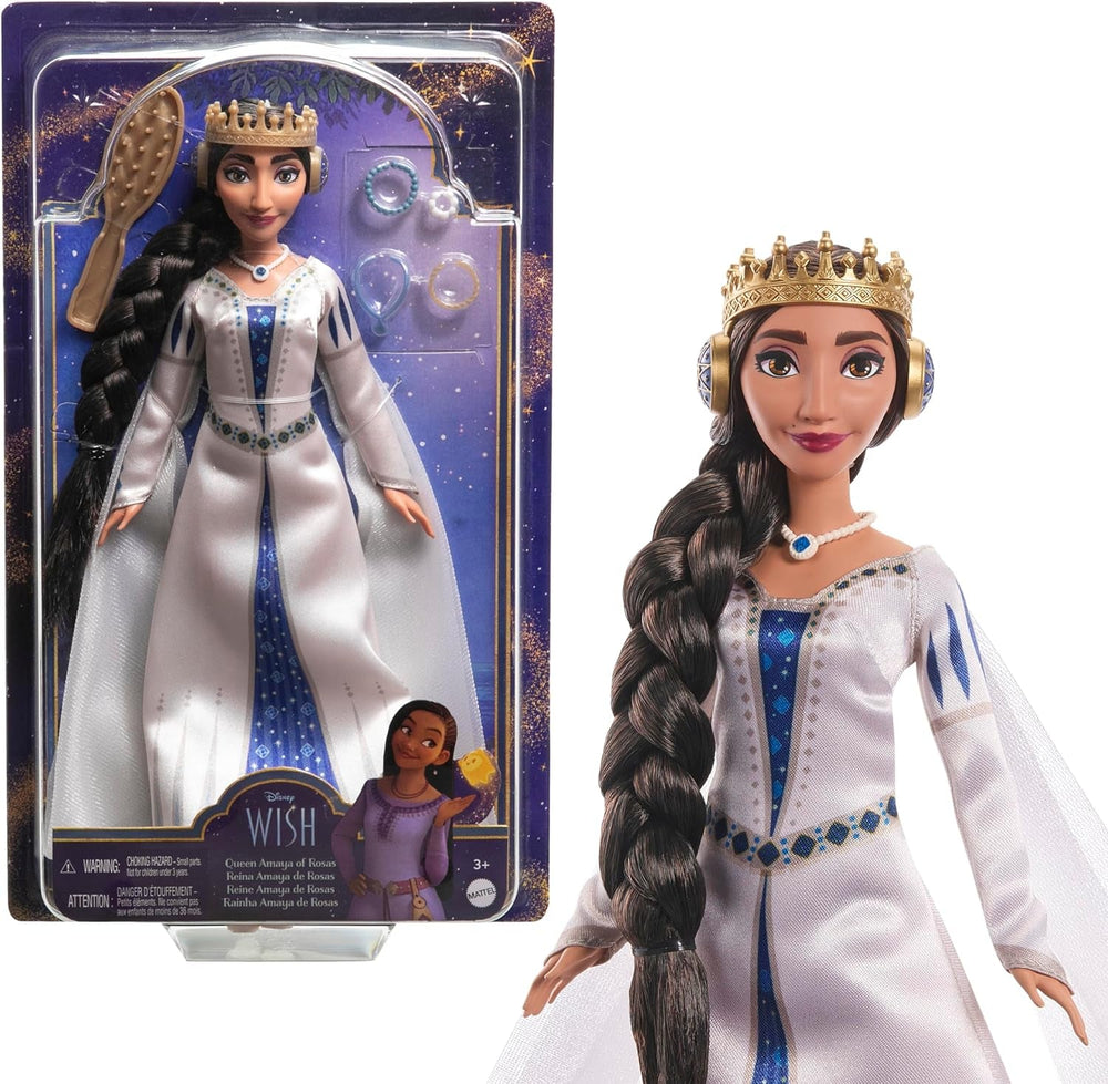 Mattel Disney Wish Königin Amaya von Rosas Modepuppe, bewegliche puppe et accessoires, HRC11