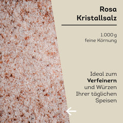 Küper Selection 1000g Salz Kristalls rosa fein - rosa Speisesalz zum Würzen und Verfeinern - 100% natürliches Salz