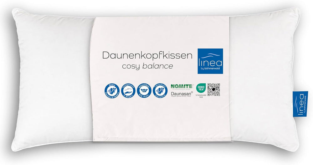 LINEA by Böhmerwald - Cosy - Oreiller Balance de haute qualité, 40X80, 70% plumes classe 1, 30% duvet neuf, adapté aux allergies, lavable jusqu'à 60°C, fabriqué en Allemagne Oreillers standards Naty Shop Titre par défaut