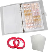 Ensemble de rangement pour ongles A5 avec fermeture à agrafes et feuilles amovibles – Boîte transparente robuste + 6 tampons adhésifs et livre de rangement amovible pour ongles artificiels/adhésifs – Idéal pour le rangement, la présentation
