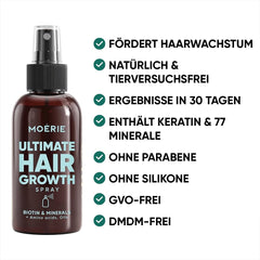 MOÉRIE Spray minéral ultime pour la croissance des cheveux pour des cheveux plus longs, plus épais et plus fournis - avec biotine et caféine - Produits capillaires végétaliens, sans paraben, tous types de cheveux, inverse la chute des cheveux - 2 mois d'approvisionnement Soins capillaires Naty Shop