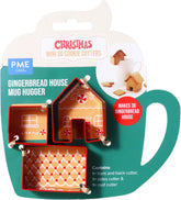 Set de 3 forme de biscuiți de Crăciun, mini căsuță de turtă dulce, încălzitor de căni, roșu